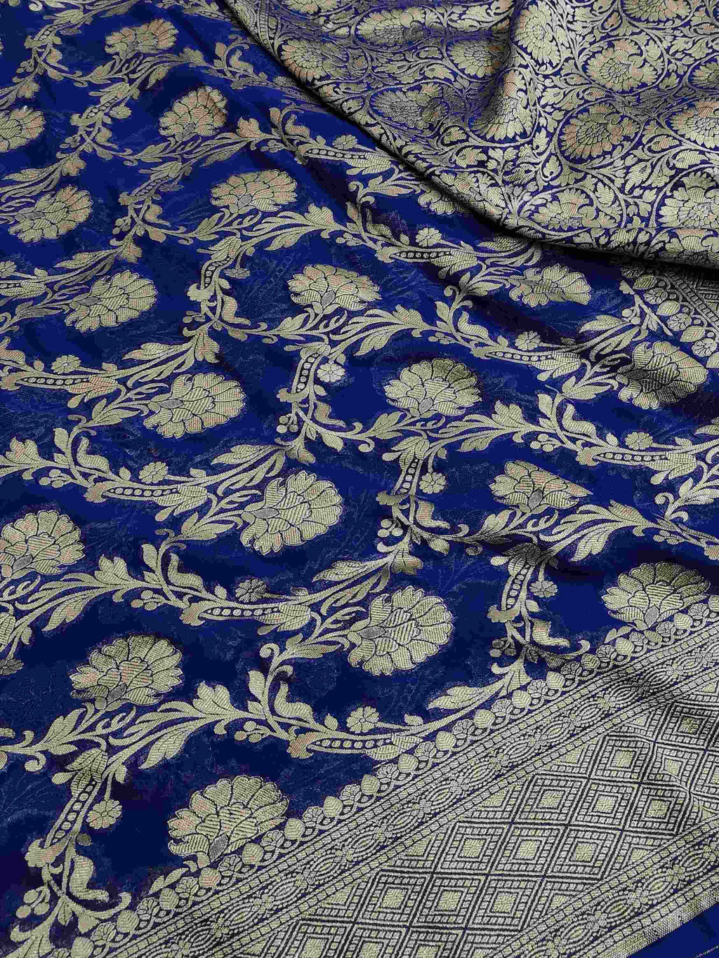Royal Blue Banarasi Handloom Water Zari Georgette Silk Saree