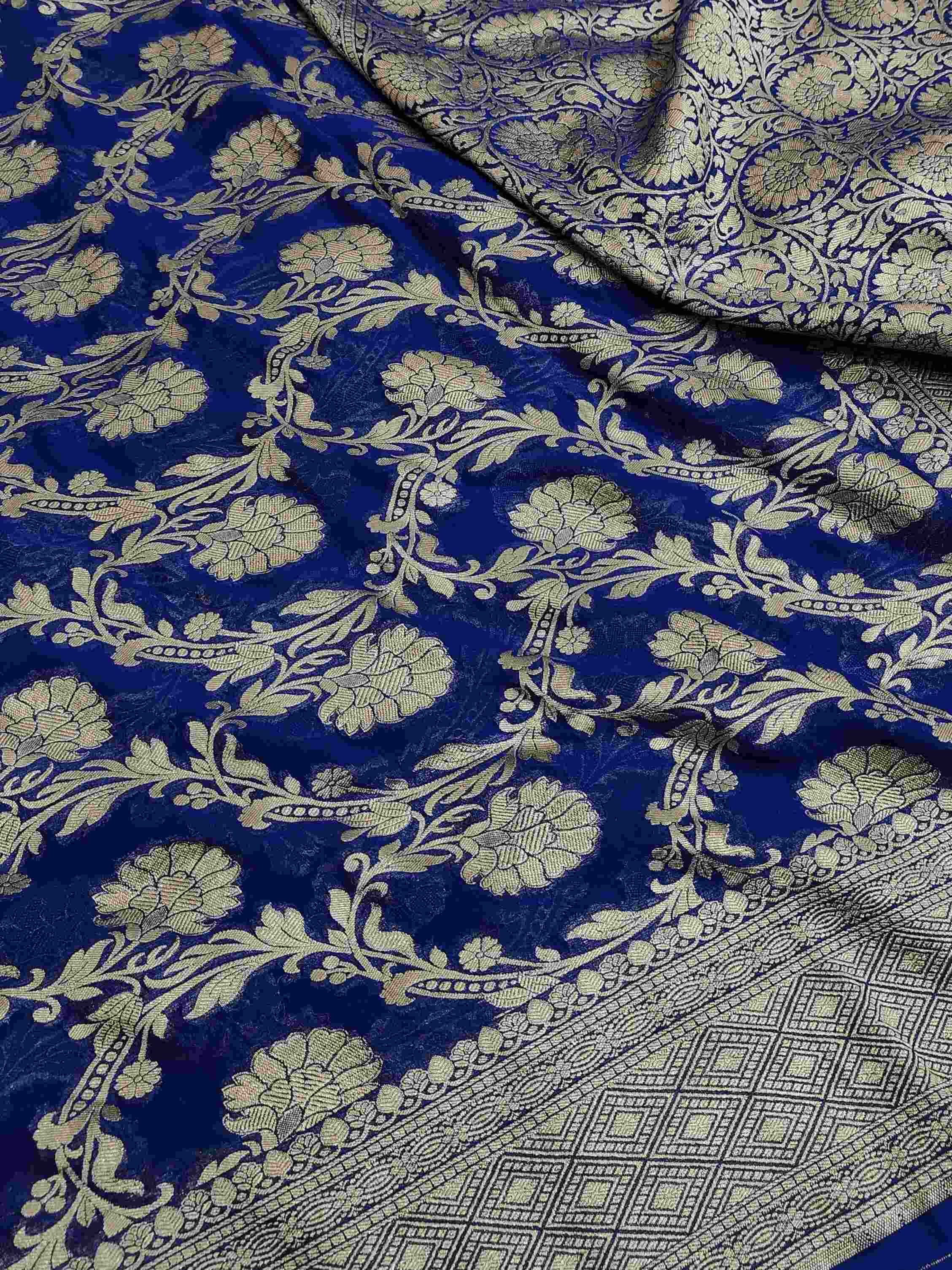 Royal Blue Banarasi Handloom Water Zari Georgette Silk Saree