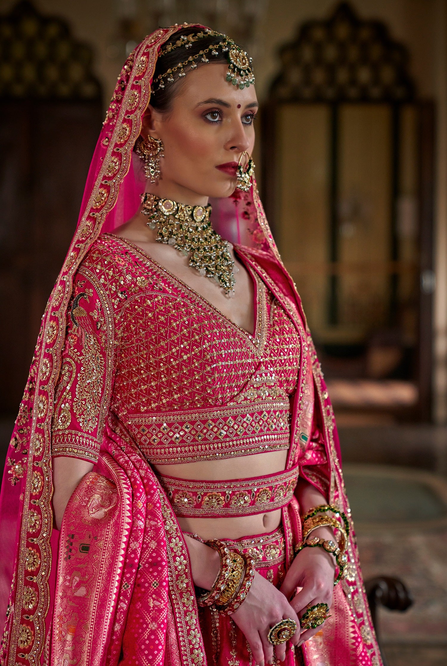 Graceful Pink Bridal Ensemble with Exquisite Sequin Embroidery