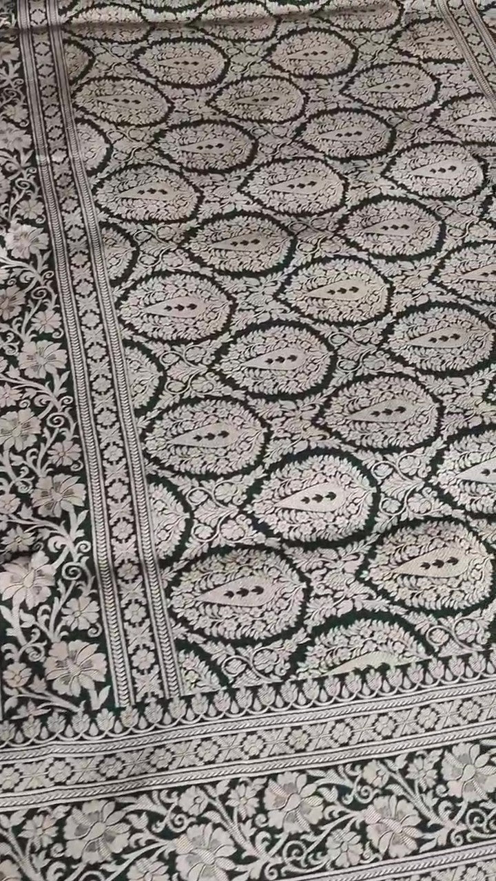 Bottle Green Banarasi Handloom Katan Silk Brocade Saree