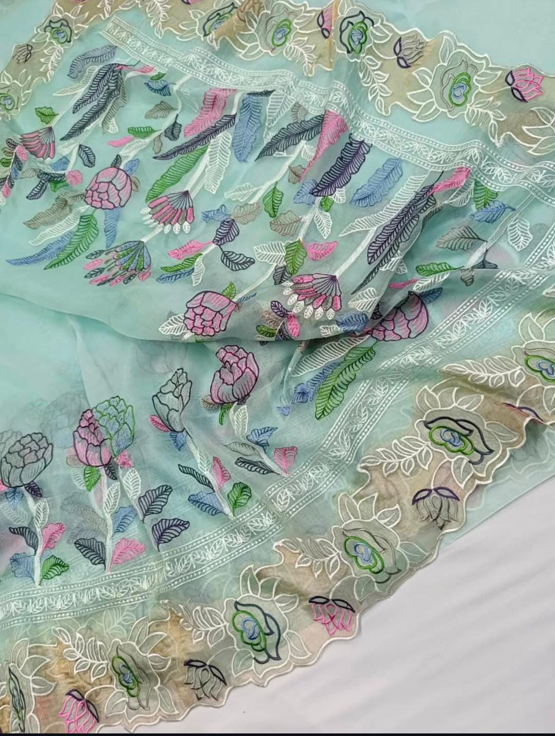 Havgrøn Banarasi håndvævet silke Paithani broderi Saree