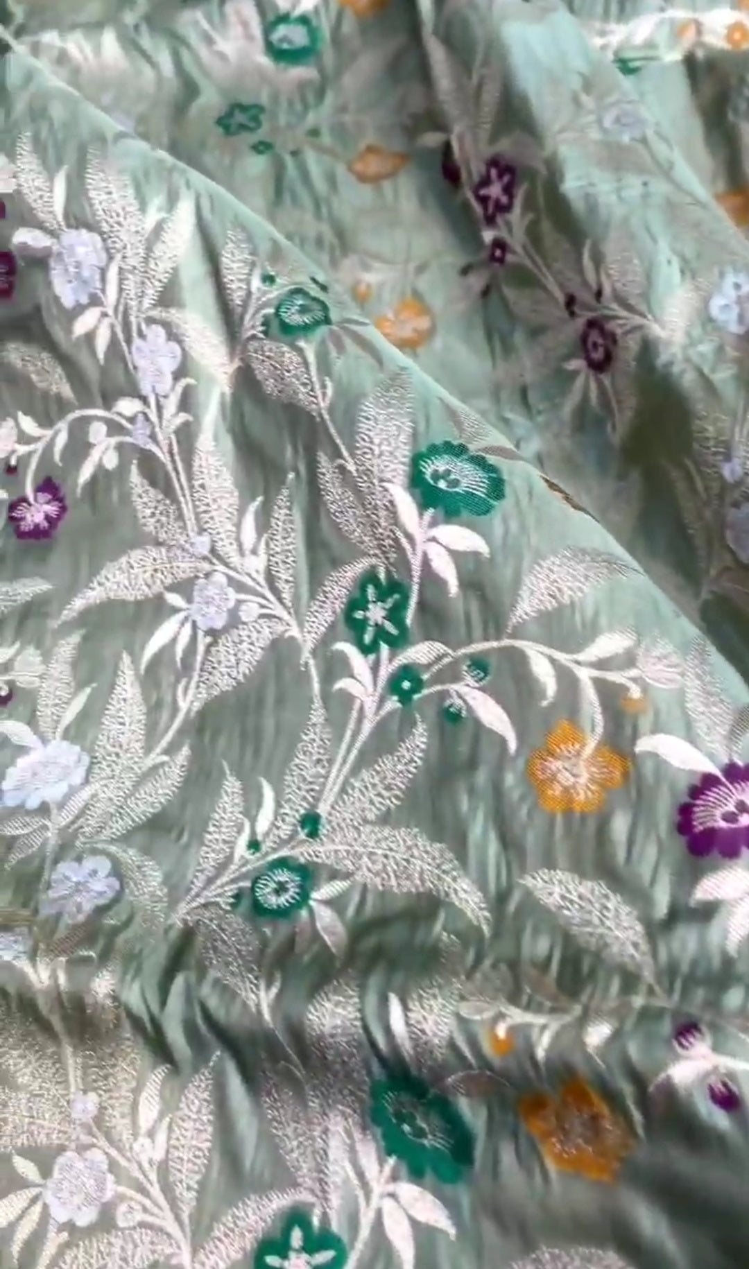 Pista Green Banarasi Handloom Katan Silk Meenakari Saree