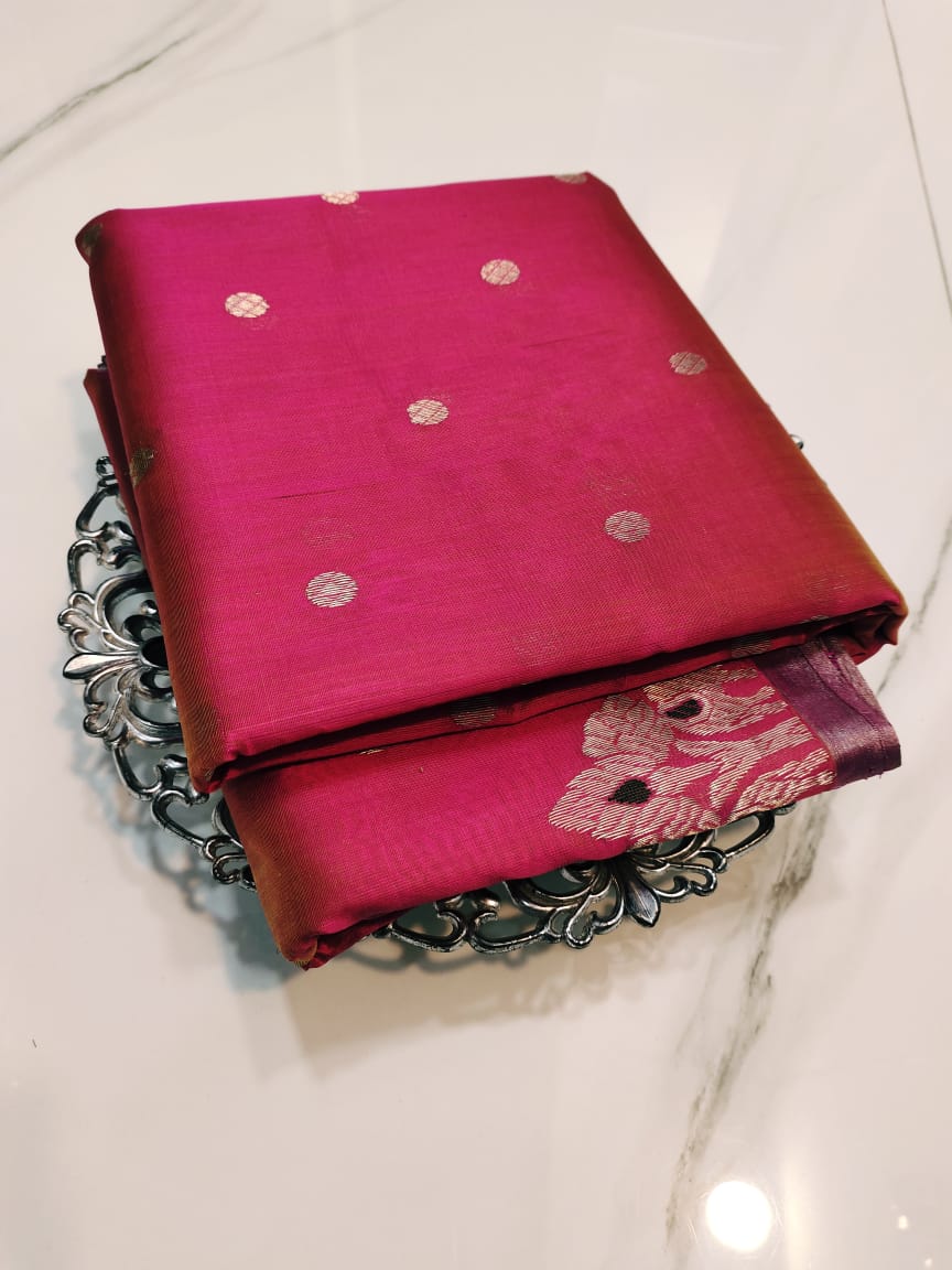 Dual Tone Pink Chanderi Handloom Pattu Silk Meenakari Saree