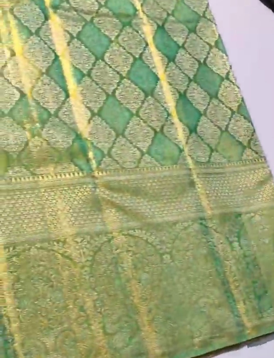 Sea Green Kanchipuram Handloom Tissue Brocade Silk Saree