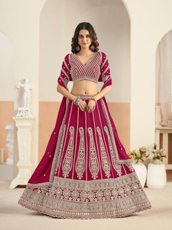 Dark Magenta Georgette Lehenga WIth Embroidery Work