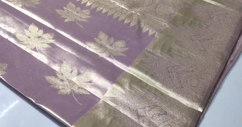 Lavender Kanchipuram Handloom Tissue Brocade Silk Saree