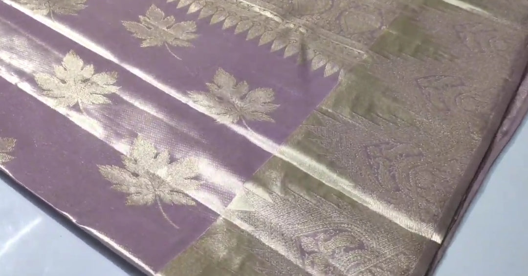 Lavender Kanchipuram Handloom Tissue Brocade Silk Saree