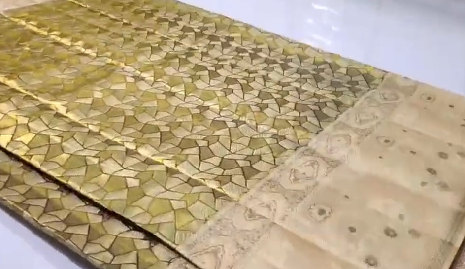 Olive Kanchipuram Handloom Tissue Brocade Silk Saree