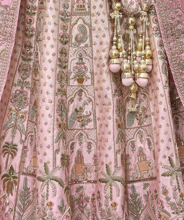Elegant Peach Pink Lehenga for Brides with Two Dupattas
