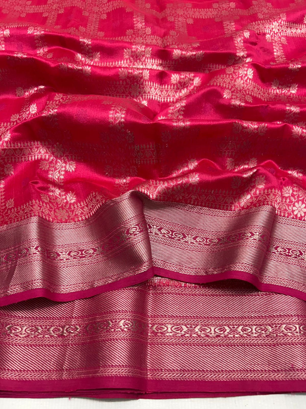 Rani Pink Chanderi Handloom Pattu Silk Saree