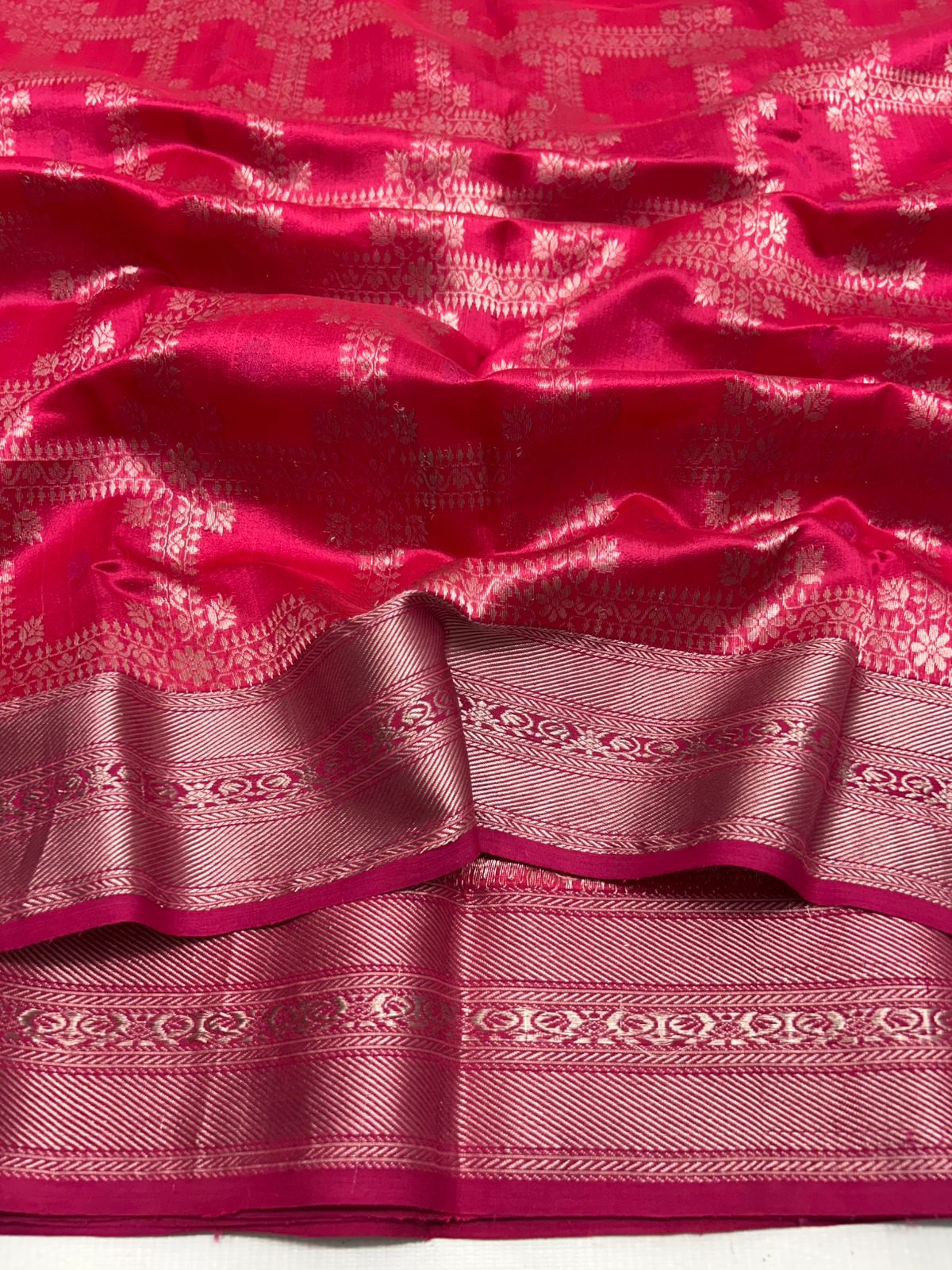 Rani Pink Chanderi Handloom Pattu Silk Saree