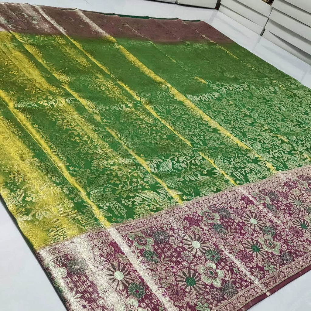 Green Kanchipuram handloom Tissue Brocade Meenakari Silk Saree