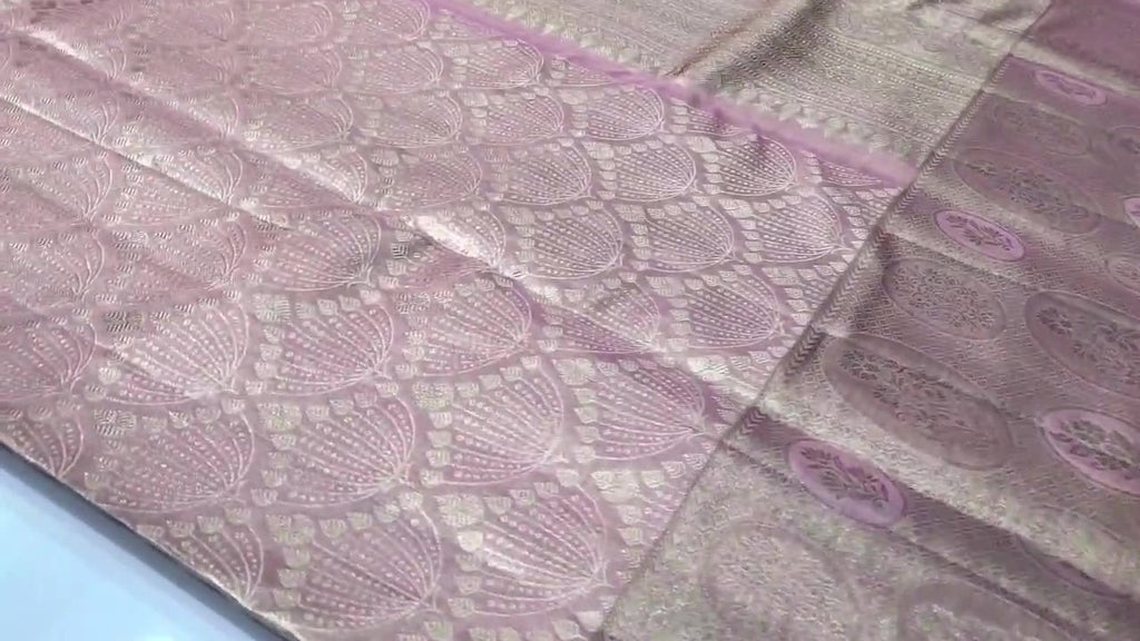 Baby Pink Kanchipuram Handloom Tissue Brocade Silk Saree