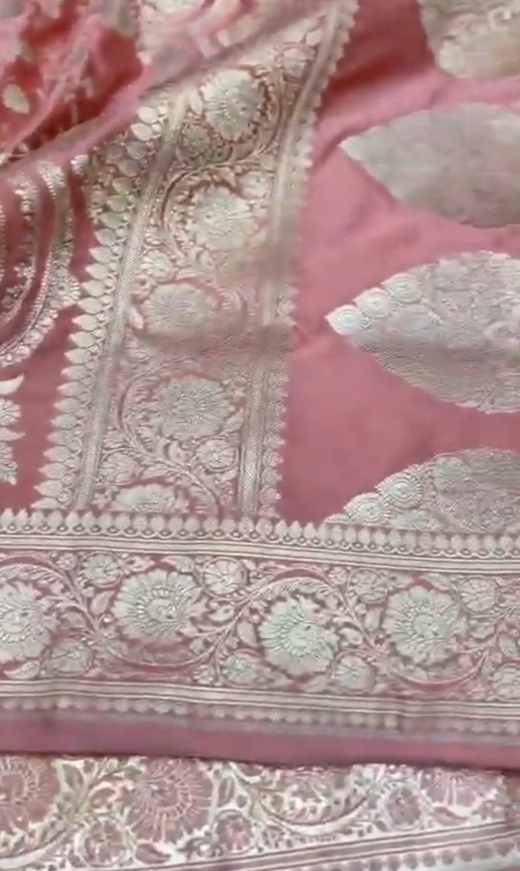 Peach Banarasi Mashru Soft Silk Jangla Saree