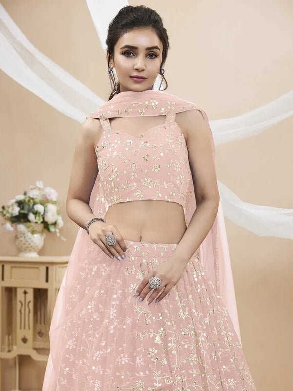 Light Pink Georgette Lehenga with Sequins & Zari