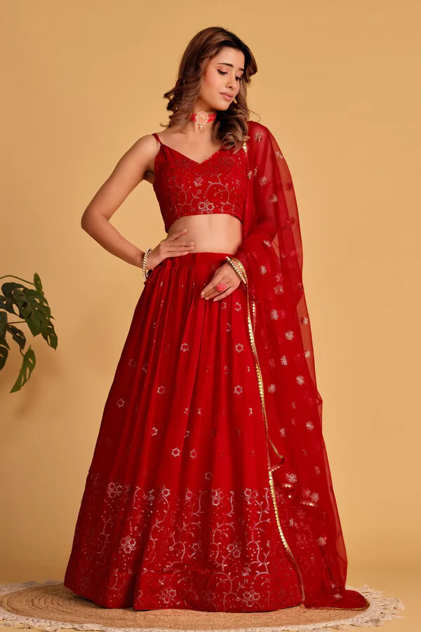 Elegant Red Georgette Lehenga for Weddings