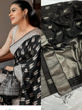 Black Chanderi Handloom Pattu Silk Saree