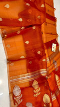Orange Banarasi Handloom Kora Organza Silk Saree