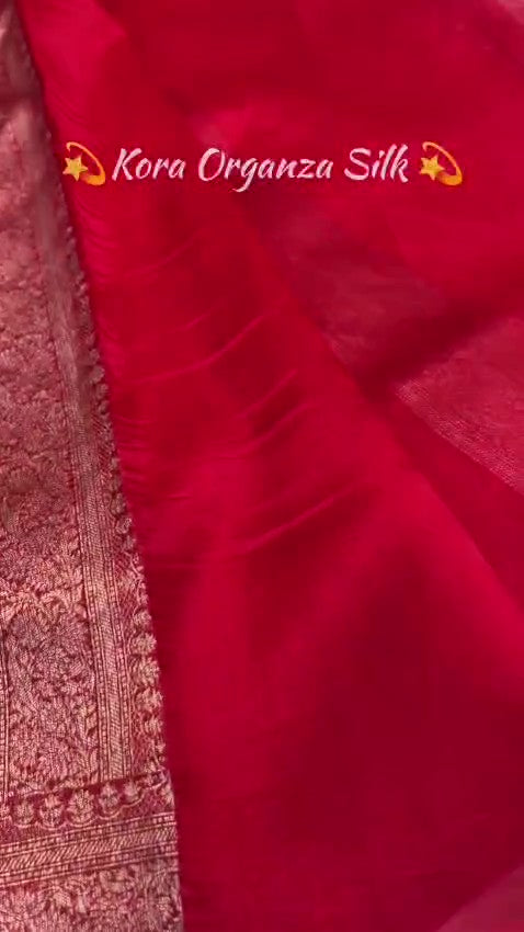 Red Banarasi Handloom Kora Organza Silk Saree