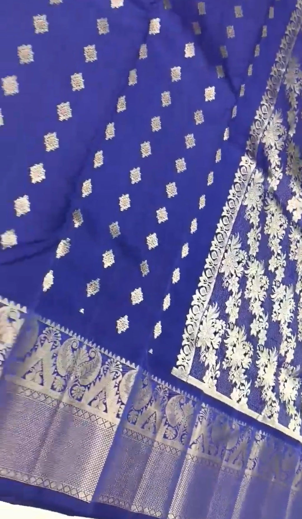Blå Kanchipuram håndvævet enkelt Warp Pattu Silk Saree