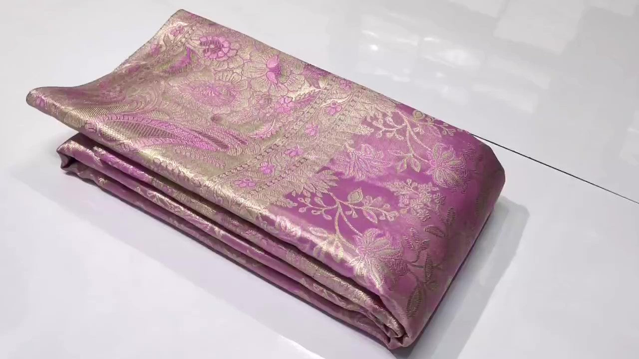 Onion Pink Kanchipuram Handloom Tissue Brocade Silk Saree