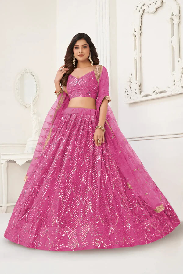 Graceful Pink Net Lehenga Choli with Sequins