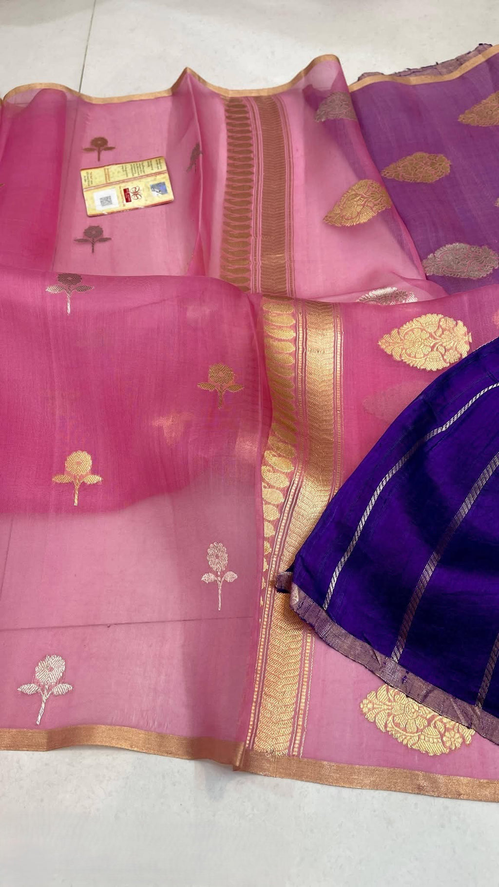 Rani Pink Banarasi Handloom Kora Organza Silk Saree