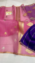 Rani Pink Banarasi Handloom Kora Organza Silk Saree