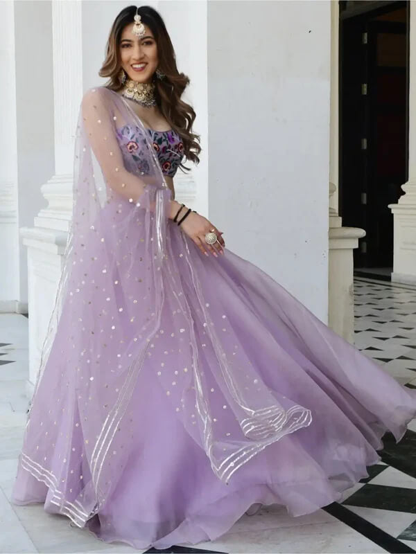 Lavender Organza Lehenga with Gota Patti & Embroidery