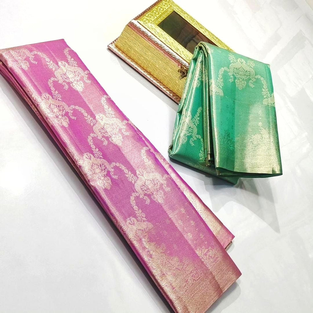 Sea Green Kanchipuram Handloom Tissue Brocade Silk Saree