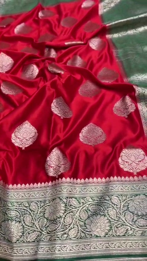 Red Banarasi Mashru Soft Silk Saree
