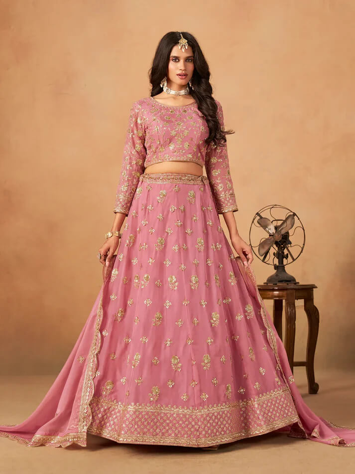 Light Pink Organza Lehenga with Embroidery Work