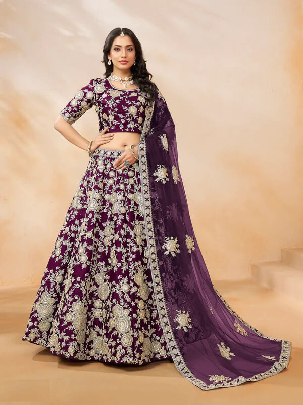 Designer Wine Thread & Sequins Art Silk Lehenga