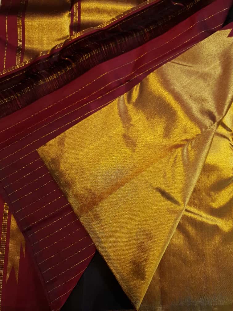 Guld Kanchipuram Håndvæv 2G Guld Pattu Silk Saree