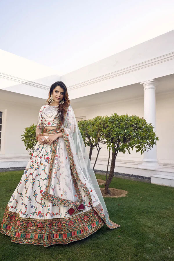 Graceful White Thread & Sequence Work Lehenga Choli