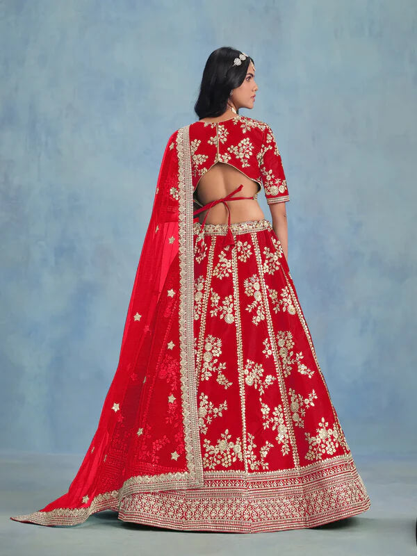 Elegant Red Art Silk Lehenga with Embroidery