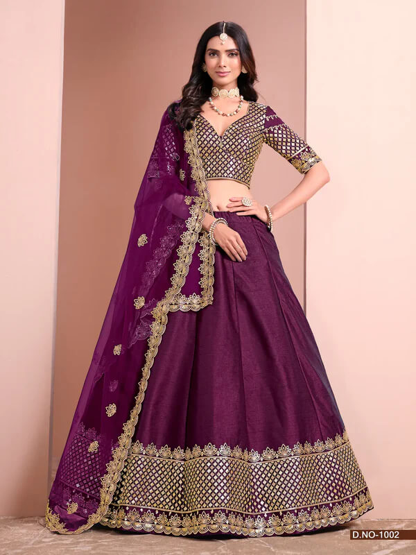 Designer Purple Lehenga Choli with Mirror & Embroidery
