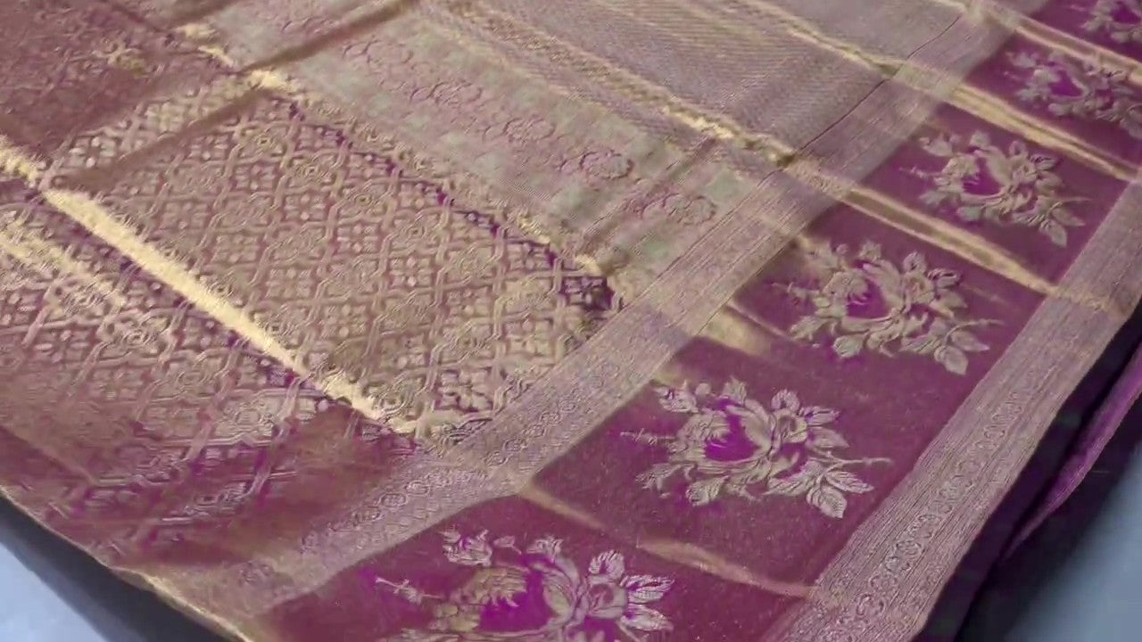 Hot Pink Kanchipuram Handloom Tissue Brocade Silk Saree