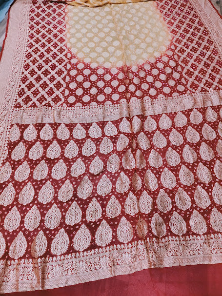 Banarasi Håndvævede Chiffon Georgette Silke Sarees