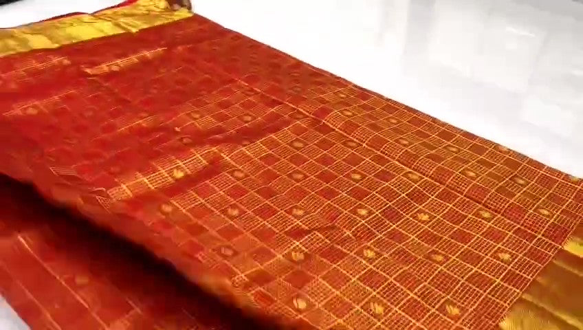 Red Kanchipuram Handloom Tissue Brocade Silk Bridal Saree