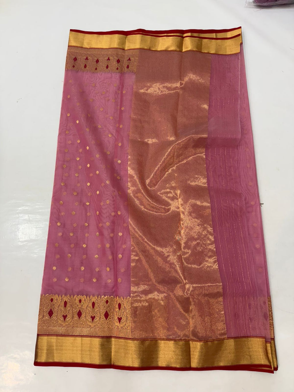 Onion Pink Chanderi Handloom Katan Silk Meenakari Handwork Saree