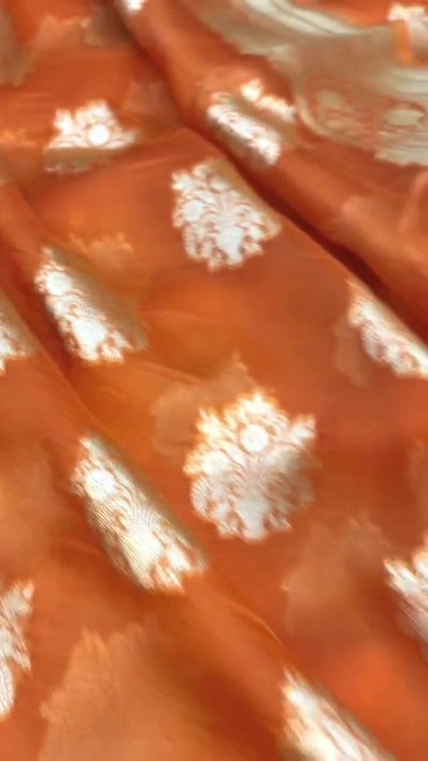 Coral Banarasi Handloom Kora Organza Silk Saree
