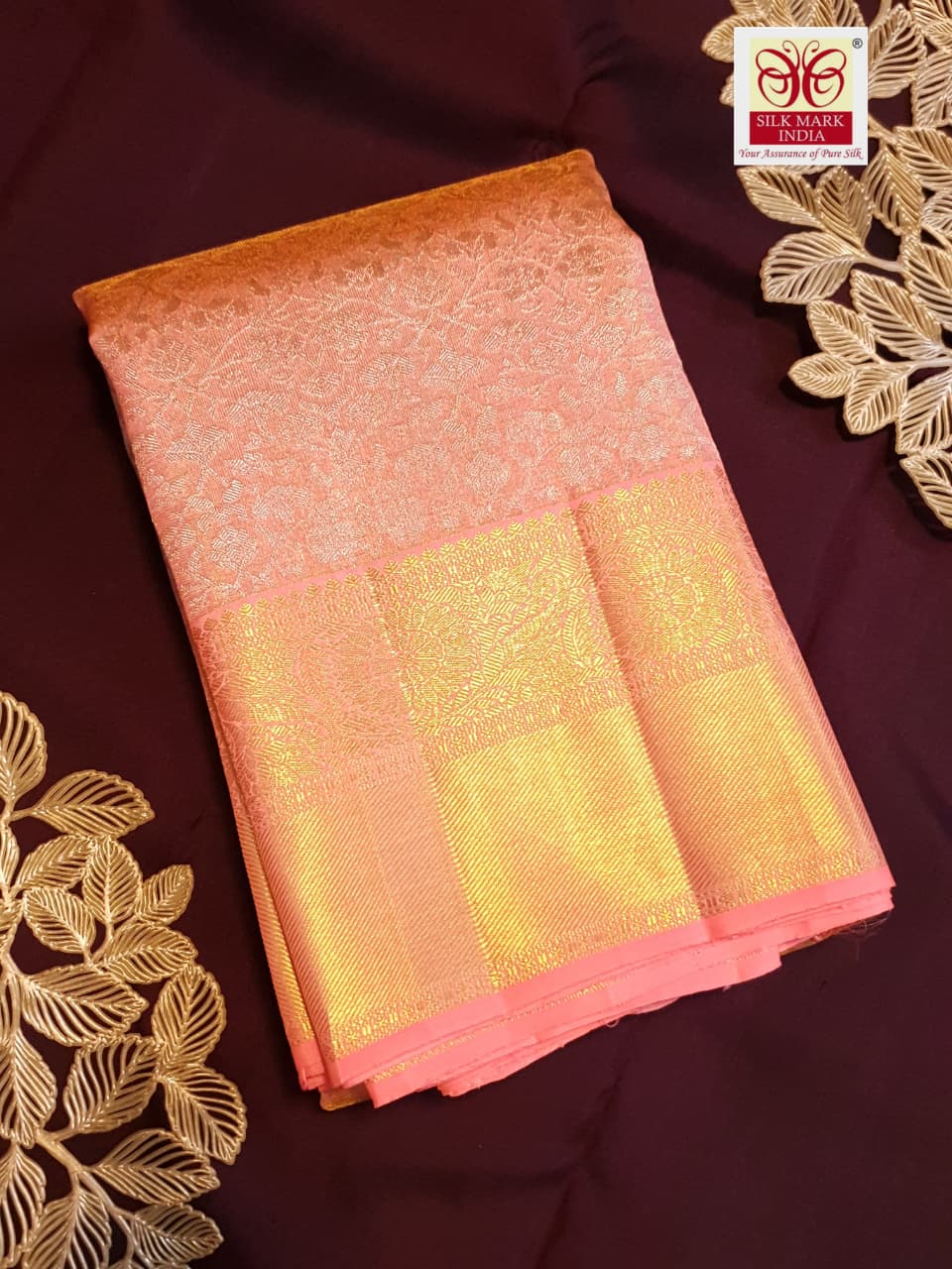 Peach Kanchipuram Handloom 2G Gold Tissue Silk Saree