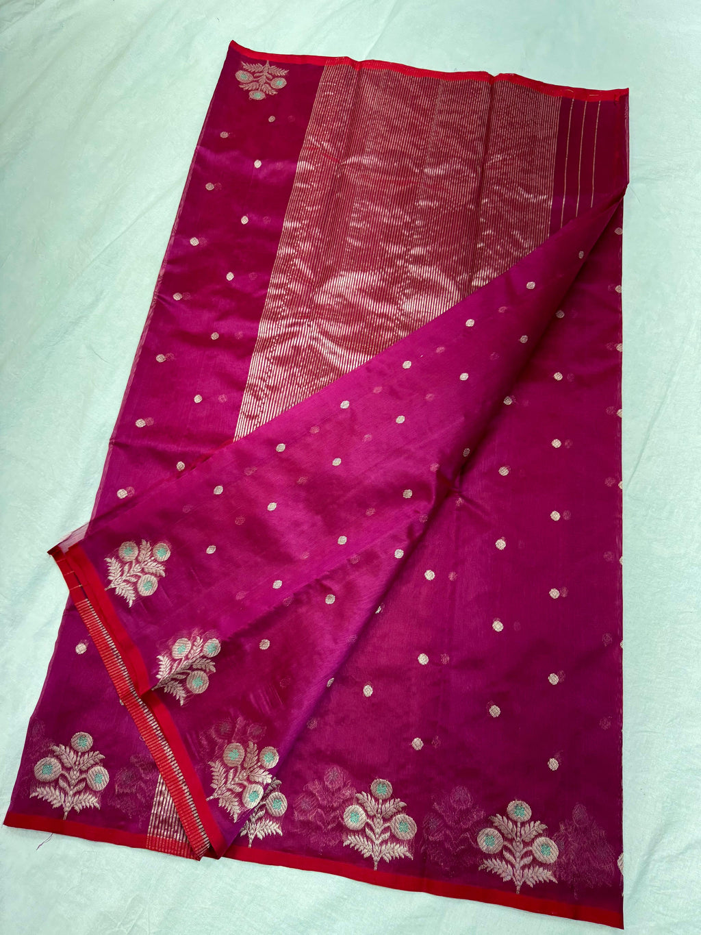 Hot Pink Chanderi Handloom Pattu Silk Meenakari Saree