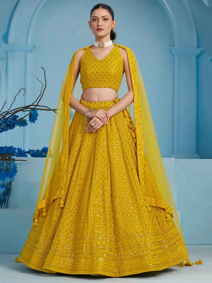 Yellow Lehenga with Sequins Work & Dupatta