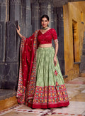 Classic Sea Green Tussar Silk Lehenga with Ikkat Detailing