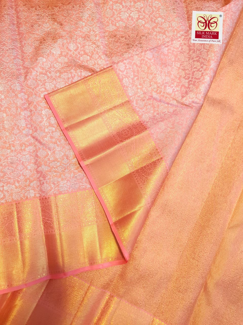 Peach Kanchipuram Handloom 2G Gold Tissue Silk Saree