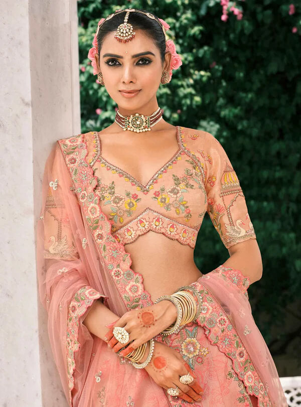 Peach Bridal Lehenga with Exquisite Designer Embroidery