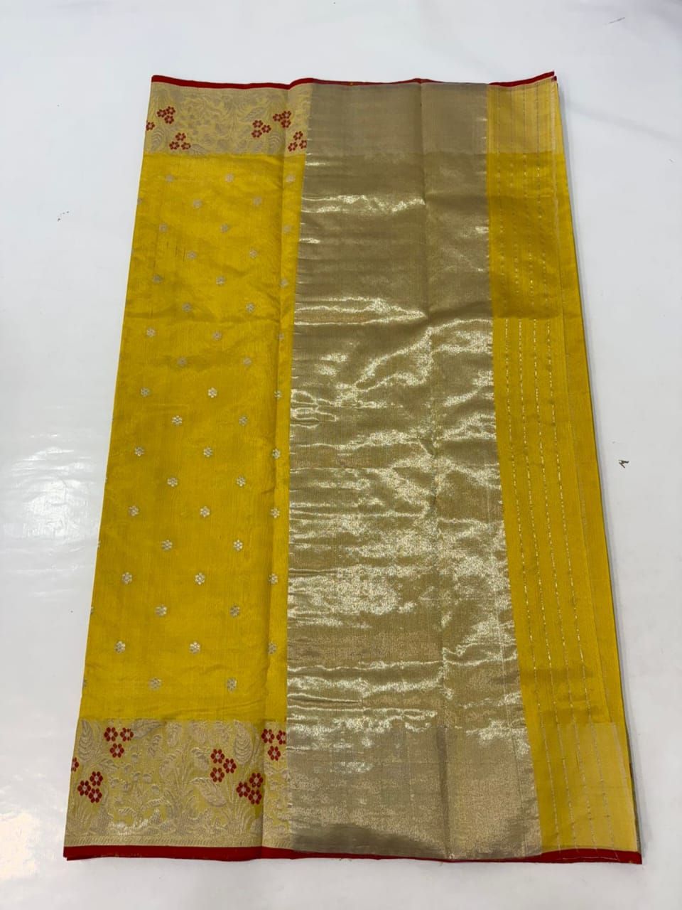 Gurkemeje Chanderi Handloom Pattu Silk Håndværk Saree