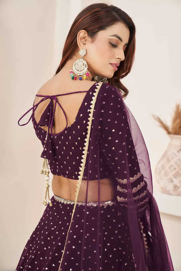 Wine Georgette Lehenga with Zari & Sequins Work